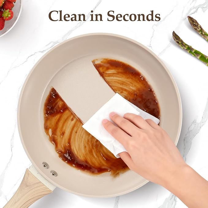 Pots and Pans Set Non Stick Non-Toxic Ceramic Cookware Set 11pcs Induction Cookware Kitchen Cooking Set with Frying Pans Saucepan Stock Pot PFOA Free &amp PFOS Free Cream Color