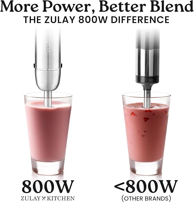 Zulay 4-in-1 Immersion Stick Mixer Hand Blender - 800 Watts 12 Speeds 5-ft Power Electric Cord Handheld Portable Stainless Steel Blades - With Whisk Frother &amp Stick Blender Attachments - Blac