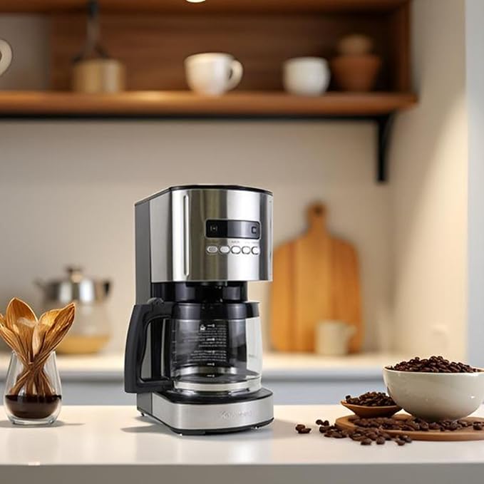 Kenmore Drip Coffee Maker - Programmable Cafe Machine With Glass Pot Regular &amp Bold Brew Auto Shut Off Large Water Reservoir Reusable Filter Kitchen Appliances For Cafeteria Barista 12 Cup Bl