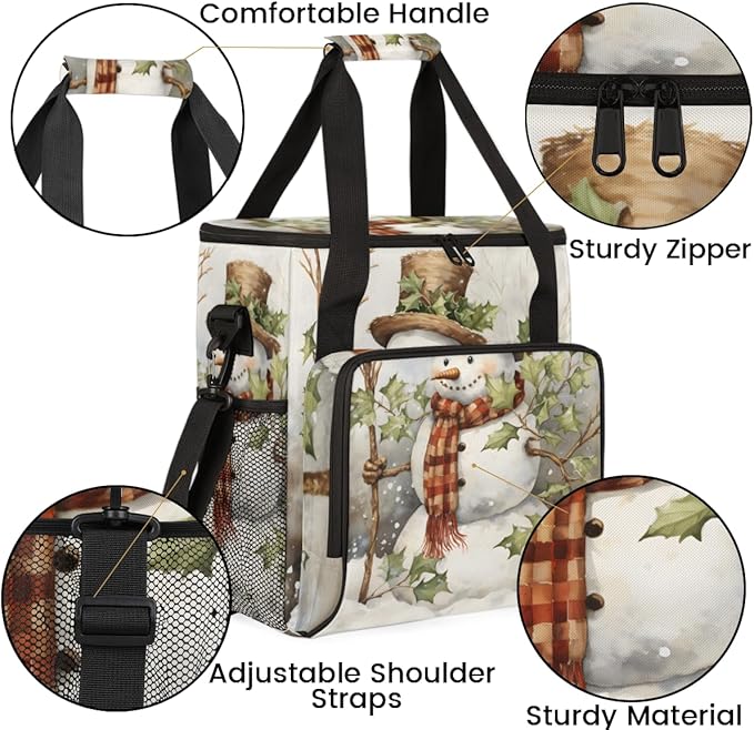 Christmas Snowman Coffee Maker Carrying Bag Retro Snowman Travel Storage Bag Compatible with K-Mini or K-Mini Plus Single Serve Coffee Brewer Carrying Case with Multiple Pockets &amp Shoulder Strap