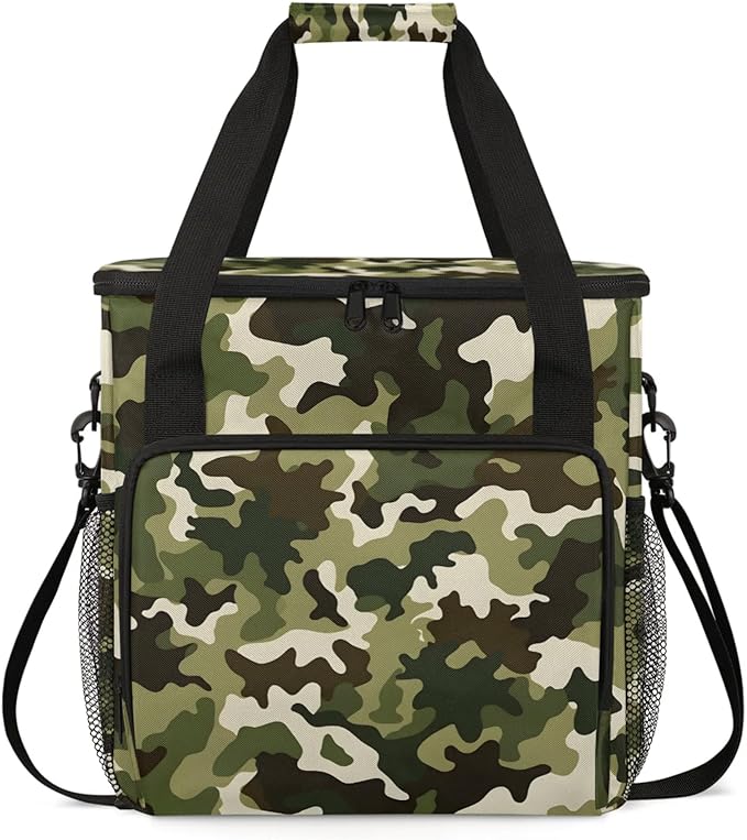 Classic Camouflage Coffee Maker Travel Bag for Keurig K-Mini/K-Mini Plus Insulated Waterproof Tote with Pockets for K-Cup Portable Single-Serve Brewer Case