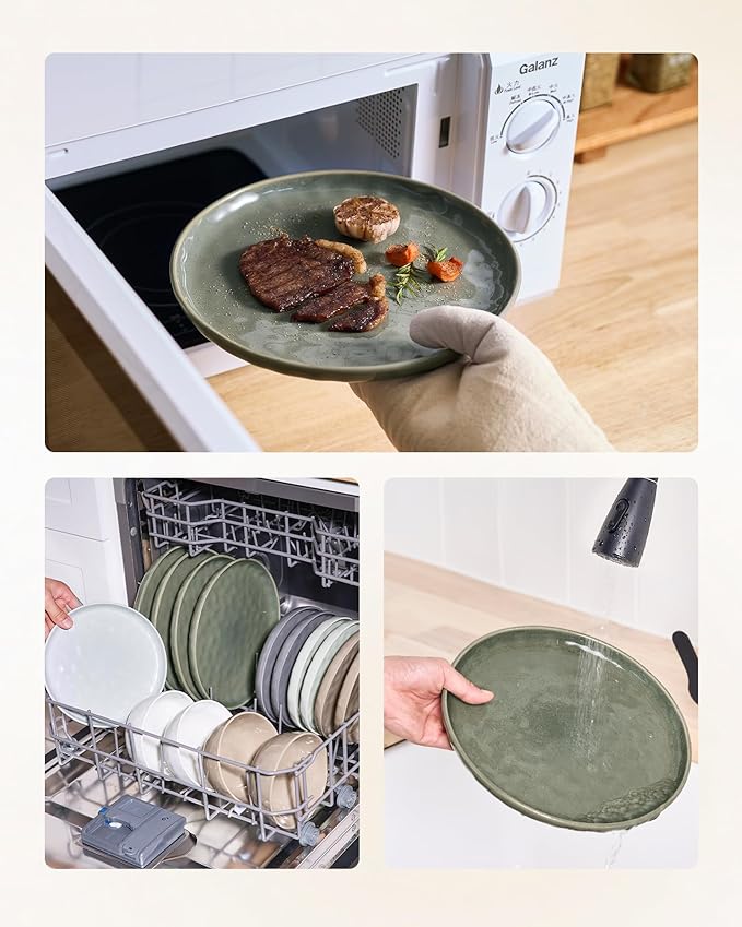Famiware Mars Plates and Bowls Set 12 Pieces Dinnerware Sets Dishes Set for 4 Sage Green