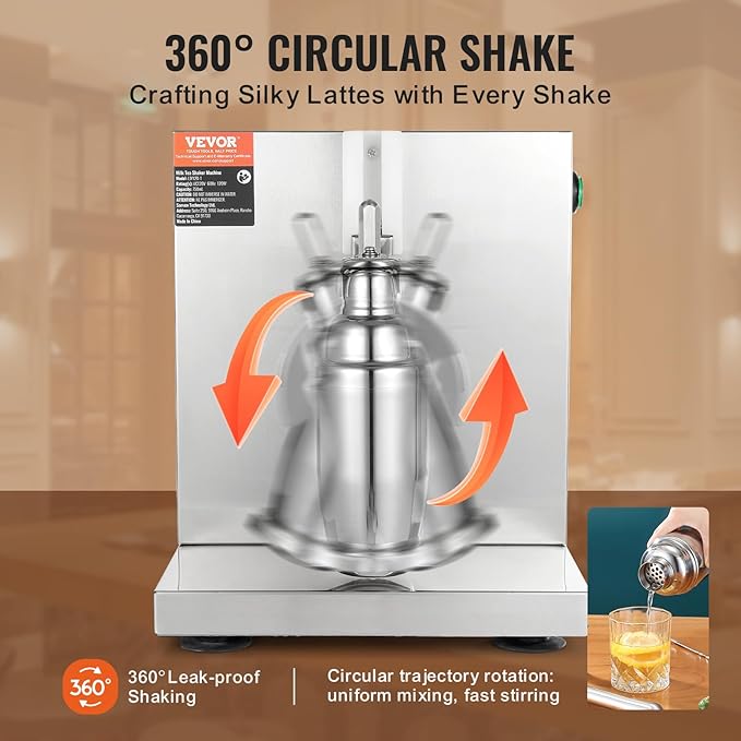 VEVOR Milk Tea Shaker Electric Milk Tea Maker Machine 0-180s Adjustable Milk Tea Shake Mixer Machine with 750ML Stainless Steels Cup for Bubble Tea Boba Tea Juice Coffee Milk Wine