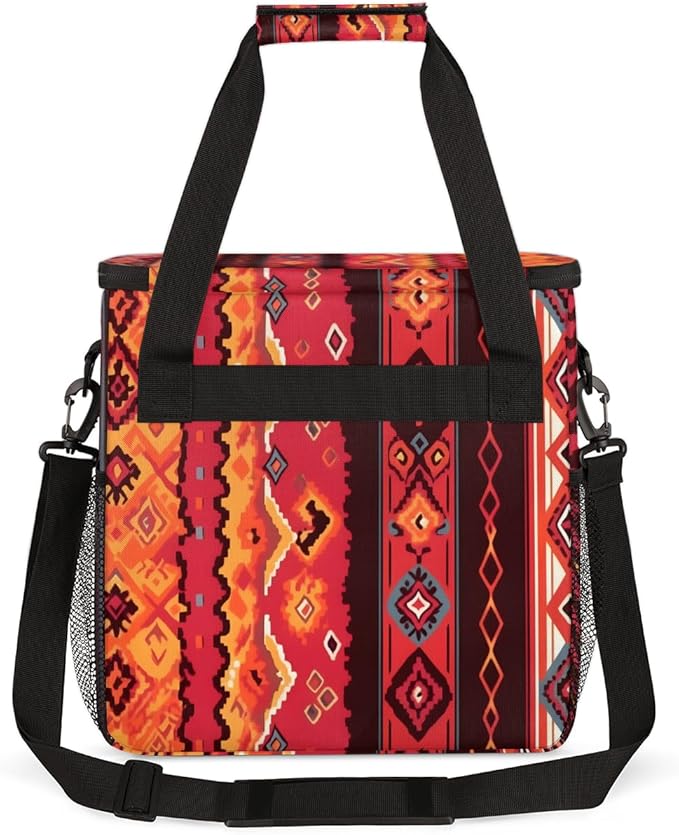 Ethnic Aztec Coffee Maker Carrying Bag Vintage Striped Pattern Travel Storage Bag Compatible with K-Mini or K-Mini Plus Single Serve Coffee Brewer Carrying Case with Pockets &amp Shoulder Strap