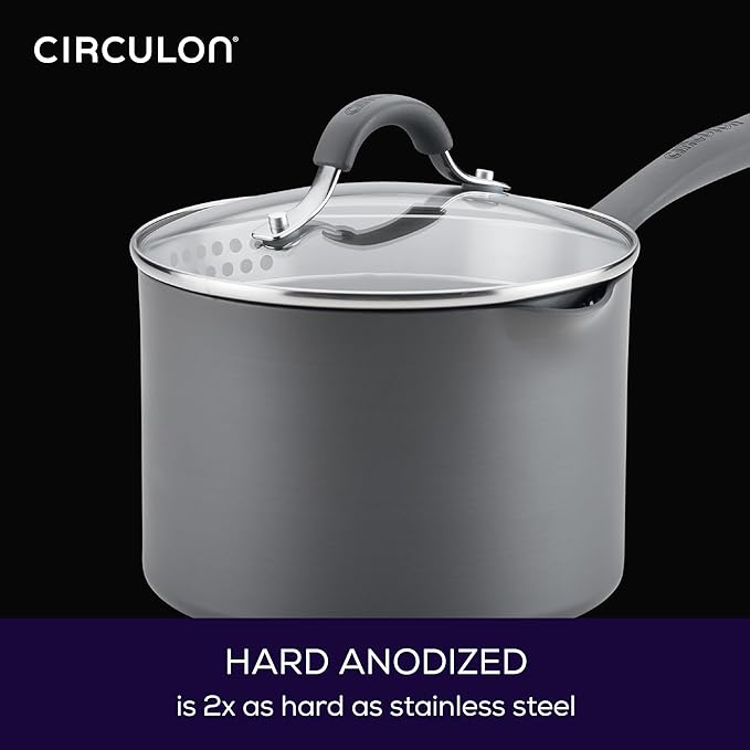 Circulon Radiance Hard-Anodized Nonstick Straining Saucepan 3-Quart Gray