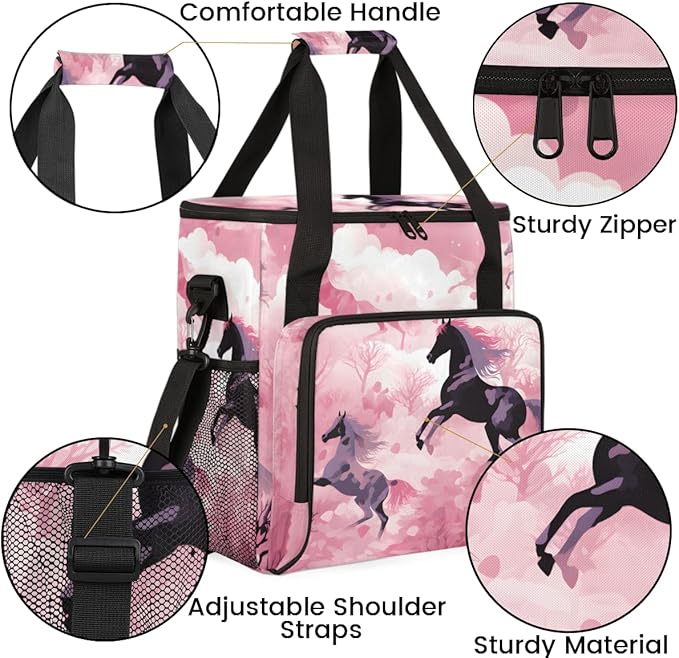 Pink Horse Coffee Maker Carrying Bag Abstract Horse Travel Storage Bag Compatible with K-Mini or K-Mini Plus Single Serve Coffee Brewer Carrying Case with Multiple Pockets &amp Shoulder Strap