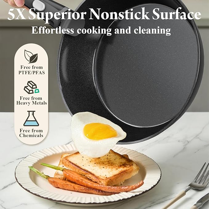19 Pcs Pots and Pans Set Non Stick Ceramic Cookware Set with Removable Handles Non Toxic Induction Kitchen Cookware Sets RV CookwareDishwasher/Oven Safe PFAS/PTFE/PFOA FreeBlack