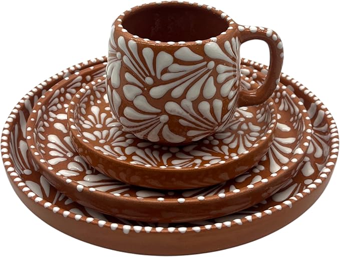 Talavera Dinnerware Set | Brown &amp White 4-Piece