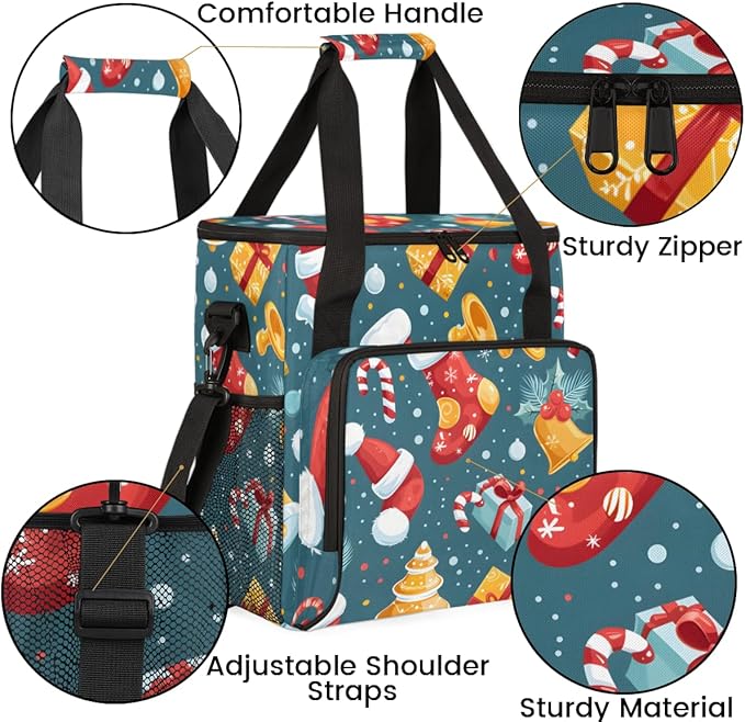 Christmas Socks Bell Coffee Maker Carrying Bag Portable Travel Storage Tote Bag Compatible with K-Mini or K-Mini Plus Single Serve Coffee Brewer Carrying Case with Multiple Pockets &amp Shoulder St