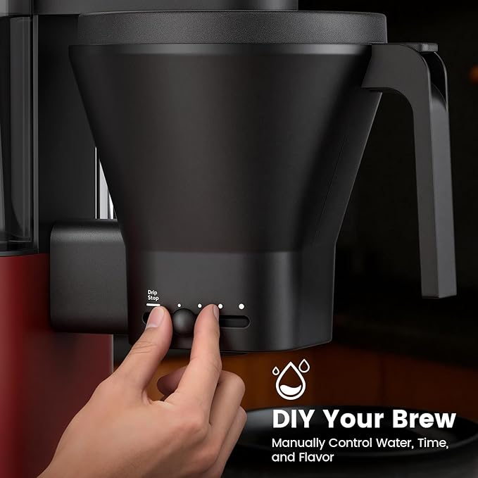 Kismile 8 Cup Drip Coffee Maker Machine Pour Over Coffee Brew with 3s Instant Heat 197-205℉ Removable Water Tank Adjustable Flow Control Deep Cold Brew &amp Keep Warm 40 Min Easy to Clean (Red)