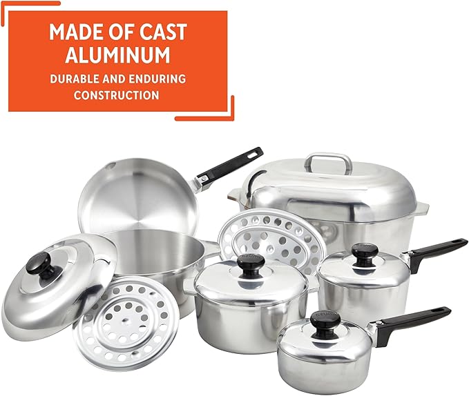 IMUSA USA Heavy Duty 13-Piece Cast Aluminum Cajun Cookware Set Silver