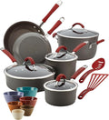 18-Piece Hard-Anodized Nonstick Cookware and Prep Bowl Set Red Handles