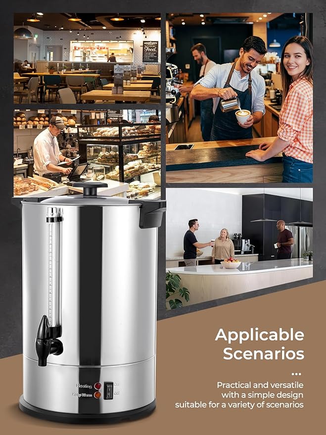 FOHERE Coffee Maker 150 Cups Commercial Coffee Urn 15 L/3.96 Gal Electric Hot Beverage Dispenser with Dripless Faucet 1500W Power Quick Brew Stays Hot for Coffee &amp Beverage Catering Party
