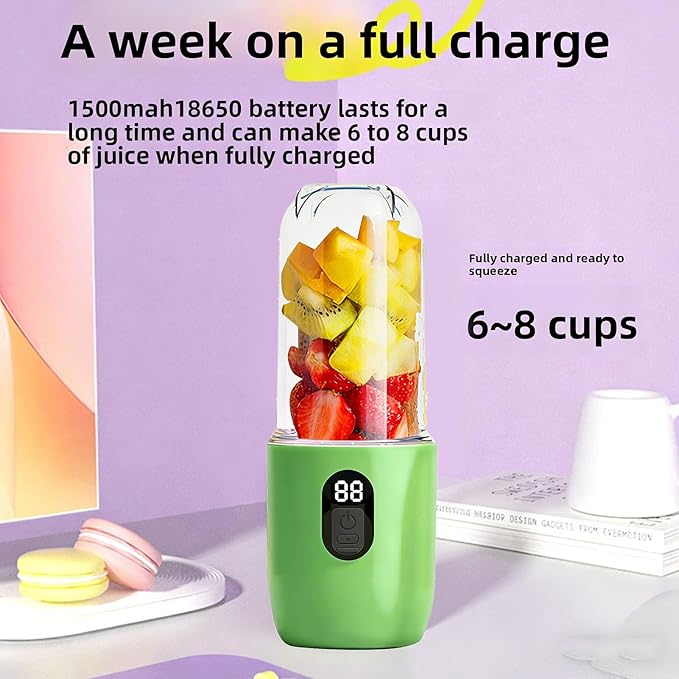 16.9oz Portable Blender Light 40W 20800RPM High Speed USB Rechargeable Cordless Blender Cup with 16 Blades Personal Juicer Leakproof Lid Compact Design Green