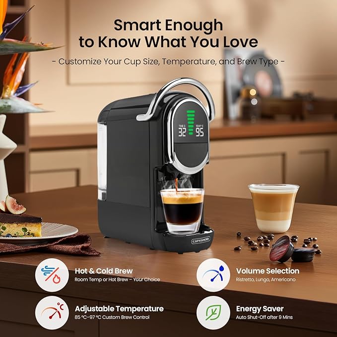 Magician1 Mini Espresso Machine for Nespresso Original Dolce Gusto Lavazza Blue ESE Pods 19-Bar Coffee Machine for Ground Coffee Coffee Maker with adjustable Temp &amp Cup Size 21oz Reservoir