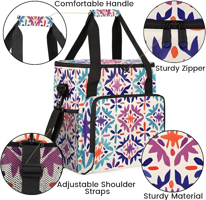 Rich Damask Coffee Maker Carrying Bag Botanic Flower Travel Storage Bag Compatible with K-Mini or K-Mini Plus Single Serve Coffee Brewer Carrying Case with Multiple Pockets &amp Shoulder Strap