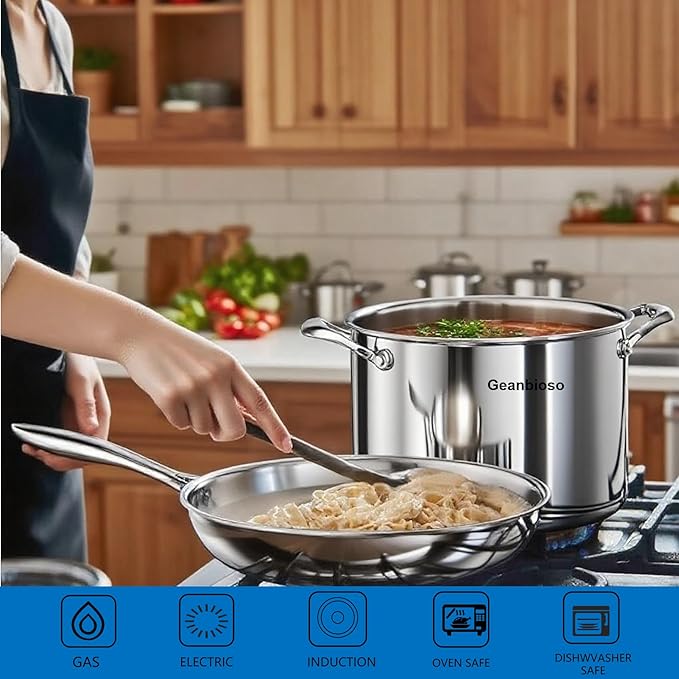 Stainless Steel Cookware Set 5-ply cookware8-Piece Pots and Pans Set 316L Professional Grade Oven and Broiler Safe to 650°F Dishwasher Safe Durable Induction Compatible Silver