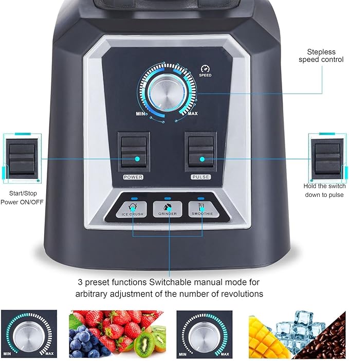 Aramox Professional Blender 3 Preset Program Infinite Speed Adjustment for Frozen Drinks Shakes for Family Meals Gatherings or Commercial Use