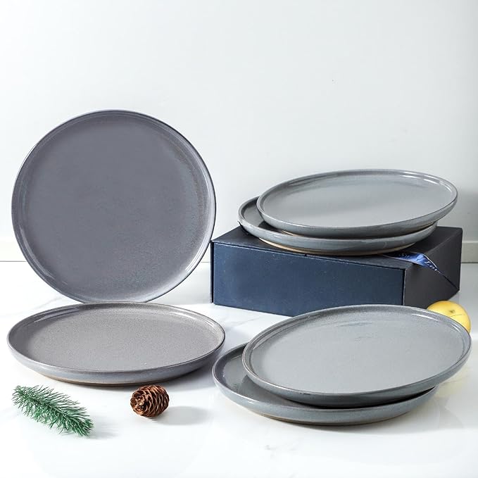 HASENSE Gray Dinner Plates Set of 4 and White Dinnerware Sets Bundle