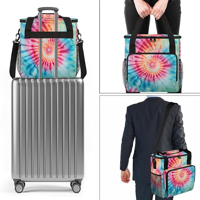 Tie Dyeing Coffee Maker Carrying Bag Red Purple Portable Travel Storage Tote Bag Compatible with K-Mini or K-Mini Plus Single Serve Coffee Brewer Carrying Case with Multiple Pockets &amp Shoulder S