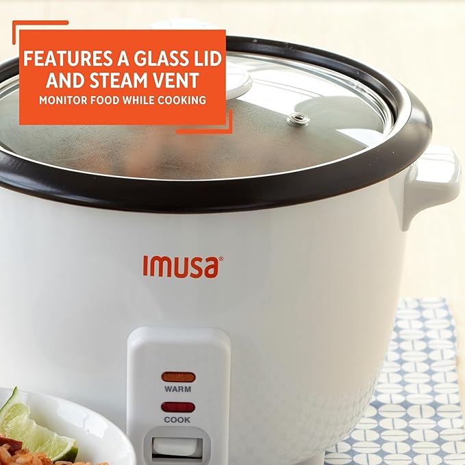 IMUSA USA GAU-00011 Electric Nonstick Rice Cooker 3-Cup (Uncooked) 6-Cup (Cooked) White