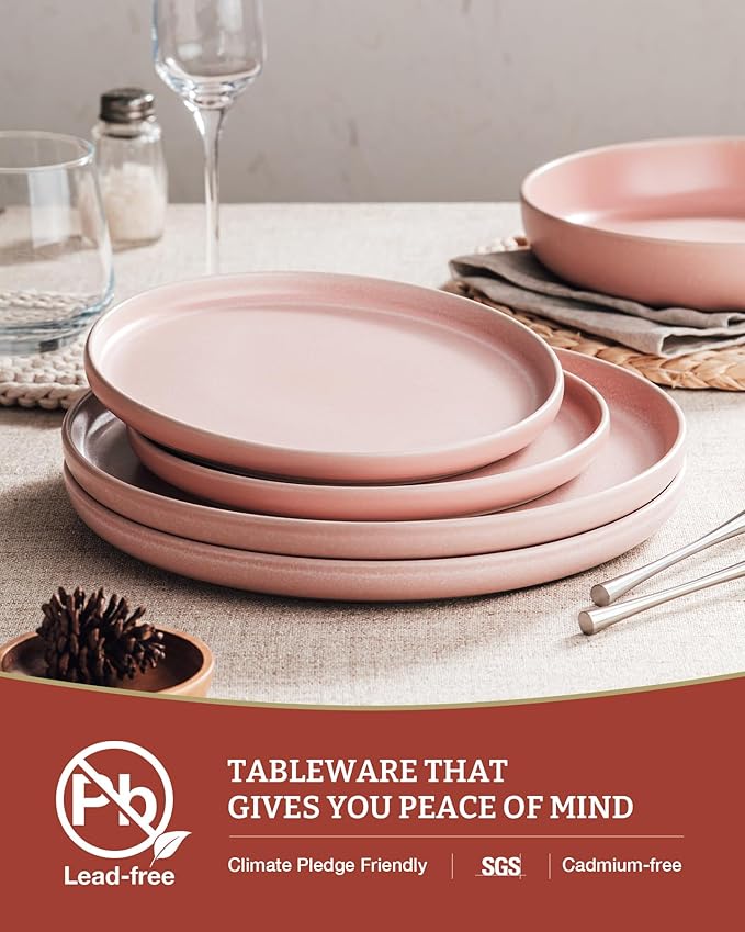 Famiware Milkyway Plates and Bowls Sets 12 Pieces Dinnerware Sets Reactive Glaze Dish Set Stoneware Dishes Set for 4 Light Pink