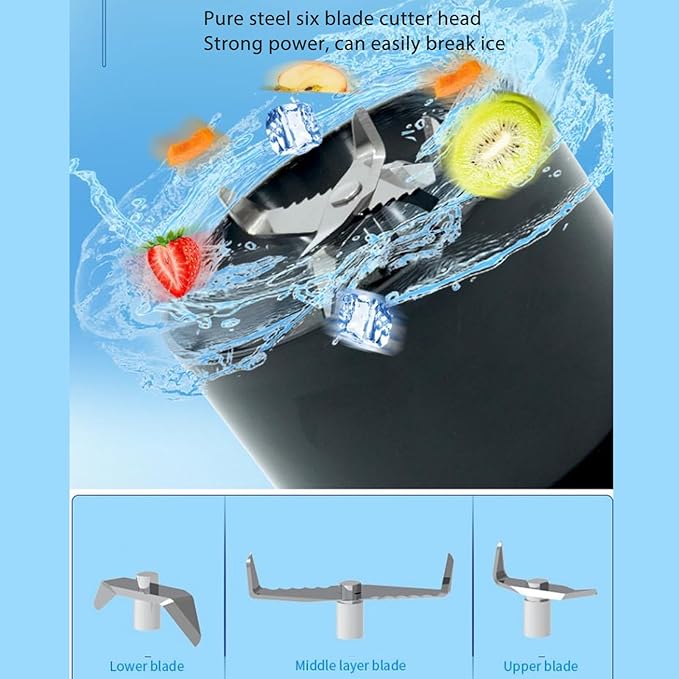 Yosoo Large Capacity 2L Sport Portable Blender with 6Blades for Shakes Smoothies 18000rpm High Speed Blender with 4000mAh Battery USB Charging Materials (Black)
