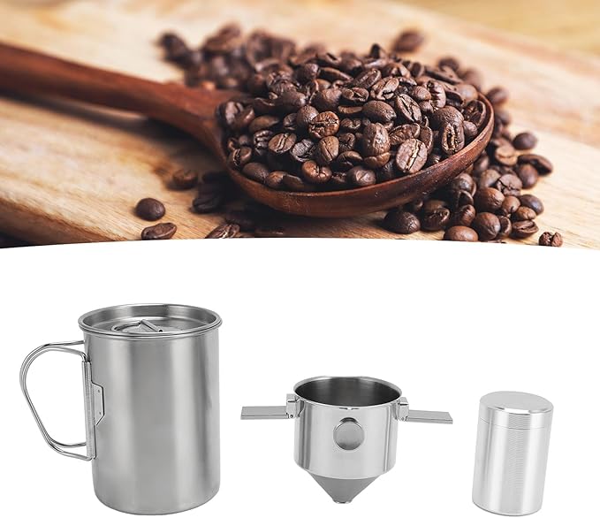 Stainless Steel Pour Over Coffee Maker Set Paperless Camping Coffee Maker with Foldable Filter and Travel Mug for Outdoor Office Use