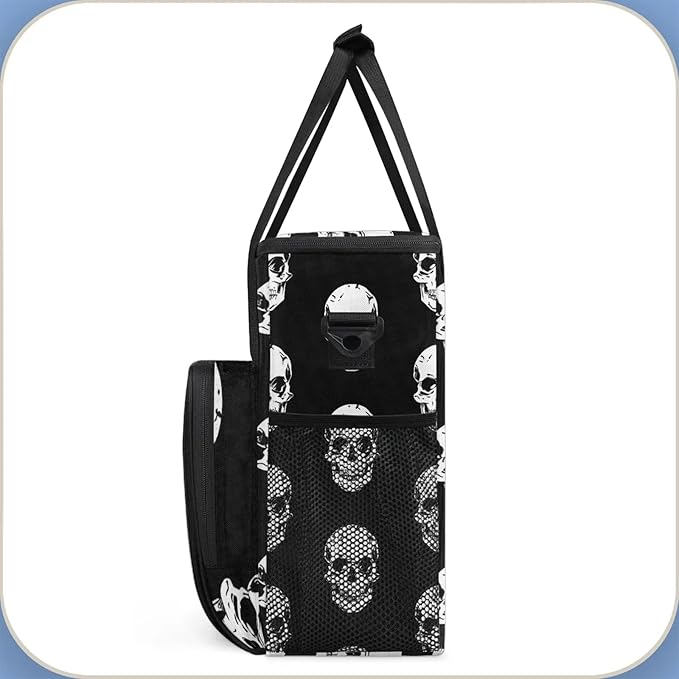Skull Pattern Travel Coffee Maker Carrying Bag Large Organizer Storage Tote Bag Insulated Reusable Cooler Grocery Bags