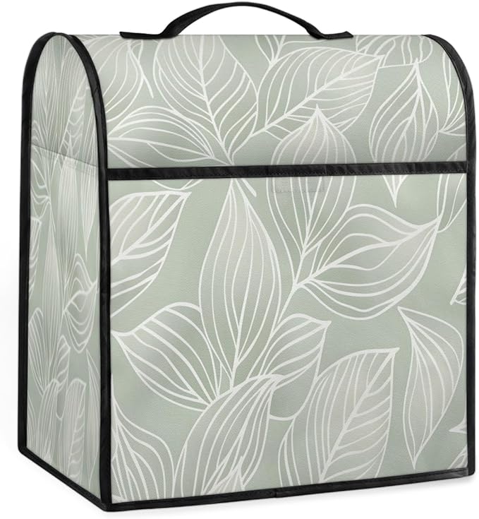 Kitchen Aid Mixer Cover Simple Pattern Green Stand Mixer Cover Compatible with 6-8 Quarts Stand Mixers Dust Covers with Zipper Pocket Foldable Washable Kitchen Aid Organizer Bag