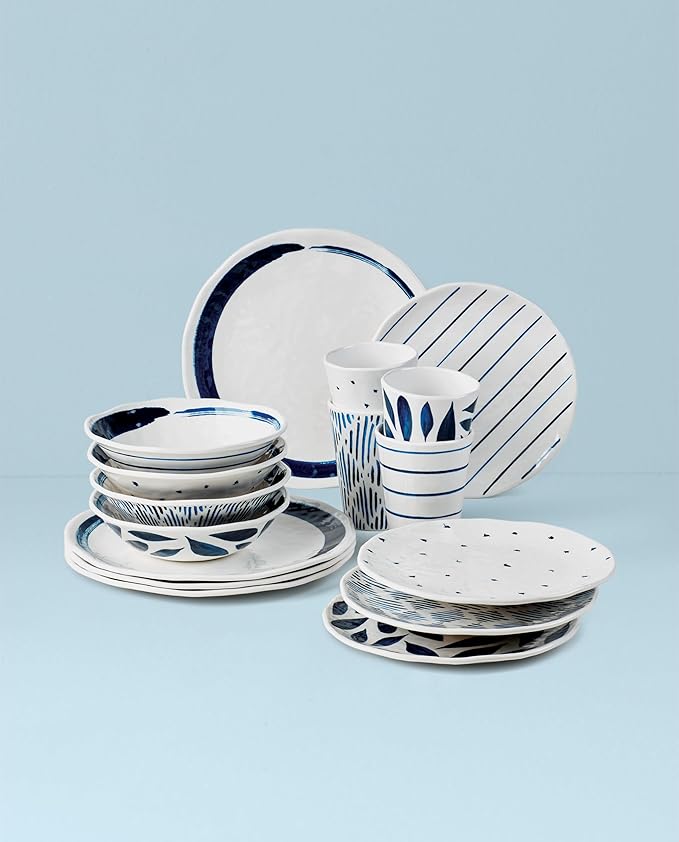 Lenox 895323 Blue Bay Melamine 16-Piece Dinnerware Set Lightweight Melamine Material