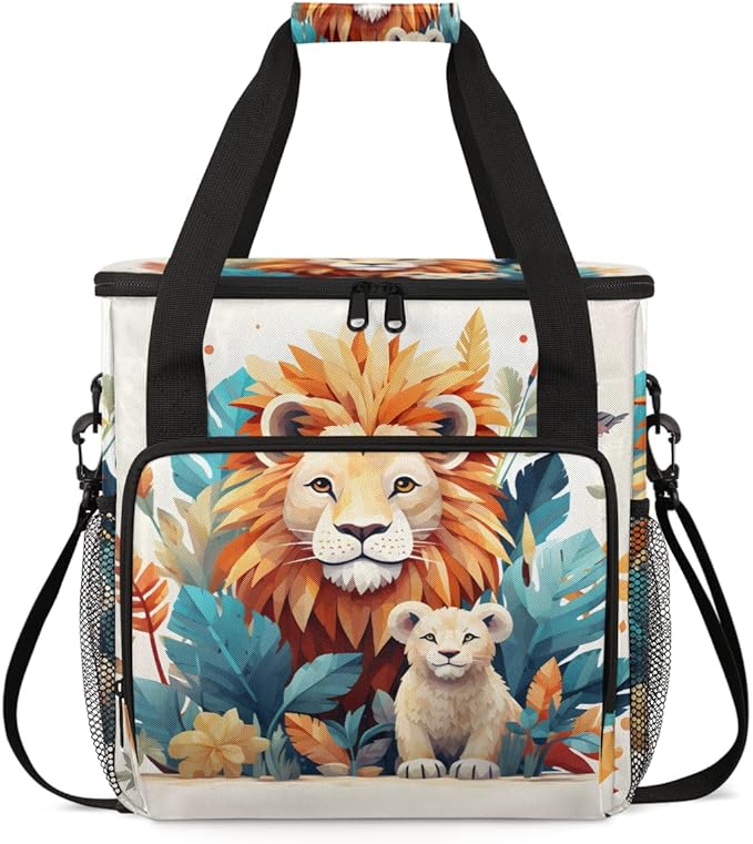 Watercolor Lion Coffee Maker Carrying Bag Jungle Lion Travel Storage Bag Compatible with K-Mini or K-Mini Plus Single Serve Coffee Brewer Carrying Case with Multiple Pockets &amp Shoulder Strap