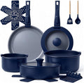 Ammeloo 18-Piece Ceramic Pots and Pans Set Non Stick Non Toxic Cookware Set with Removable Handles Pot Sets for Cooking Induction Ready Dishwasher &amp Oven Safe PFAS PFOA &amp PTFE Free (Navy
