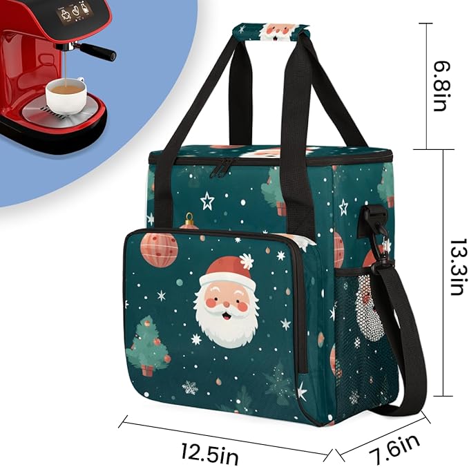 Xmas Santa Claus Coffee Maker Carrying Bag Watercolor Santa Claus Travel Storage Bag Compatible with K-Mini or K-Mini Plus Single Serve Coffee Brewer Carrying Case with Pockets &amp Shoulder Strap
