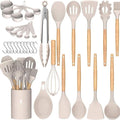 Non-stick silicone cookware set with wooden handle non-stick cookware and kitchen small tool set