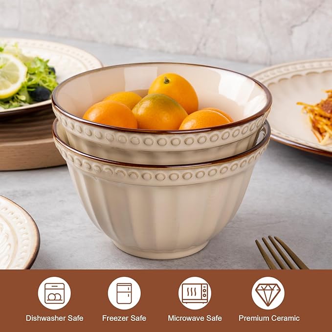 Dinnerware Set Cream White 12 Pieces Service for 4 Stoneware Plates and Bowls Set Stoneware Set Dishwasher Microwave Safe Dishes set