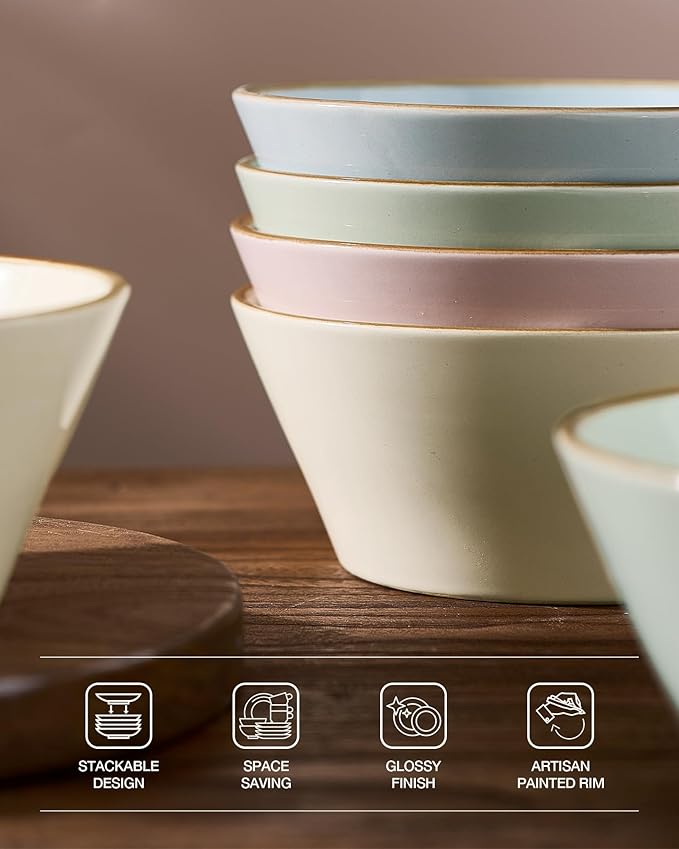 Famiware Saturn Dinnerware Sets Plates and Bowls Sets for 4 12 Pieces Stoneware Dish Set - Chip and Scratch Resistant Microwave and Dishwasher Safe Tableware Set Multi-color with Rim
