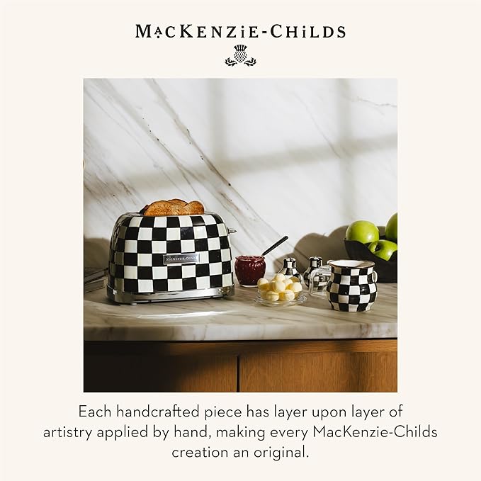 MACKENZIE-CHILDS 2-Slice Toaster Decorative Toaster for Kitchen Black-and-White Courtly Check