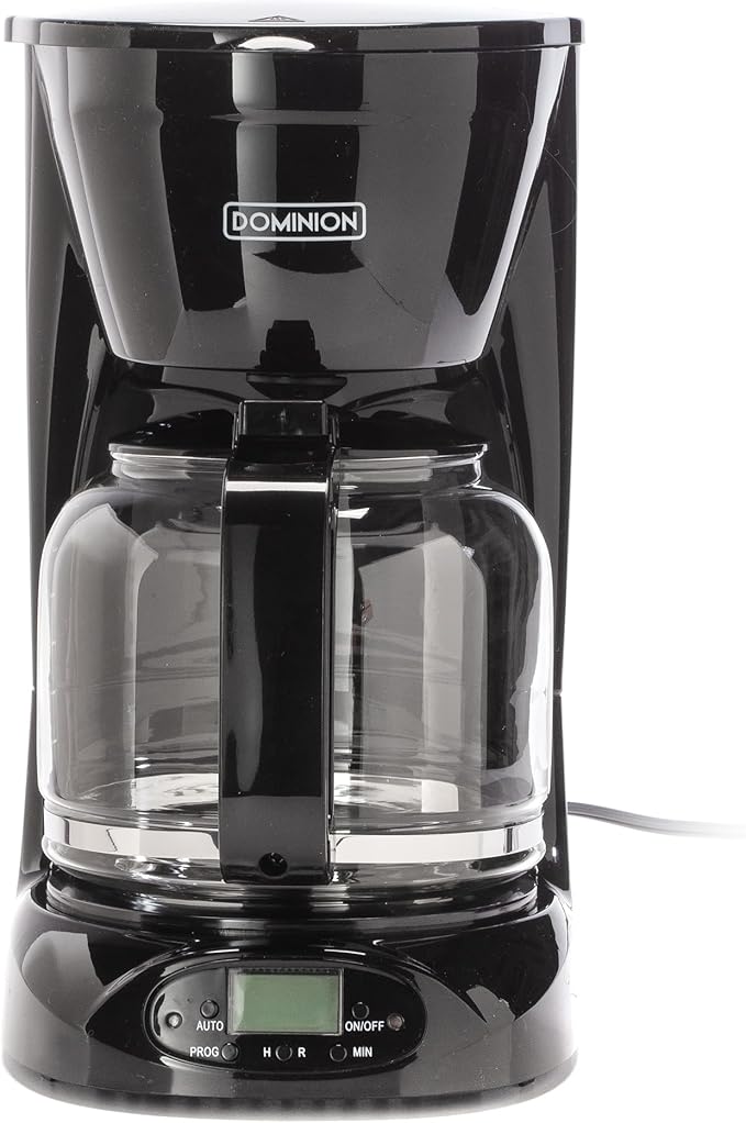 Dominion 15-Cup Deluxe Digital &amp Programmable Drip Coffee Maker Auto Keep Warm Function Anti-Drip System with Permanent Filter and Borosilicate Glass Carafe One-Touch Operation Black