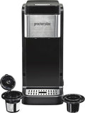 Proctor-Silex Single-Serve Coffee Maker Compatible with Pod Packs and Grounds 40 oz. Reservoir Makes Four 10 oz. Cups Without Refilling Black &amp Stainless Steel (49919)