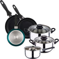 Cookware Set 5 Pieces Stainless Steel + 3-Piece Pan Set Diameter 16 x 20 x 24 cm Pressed Aluminium Metallic Blue