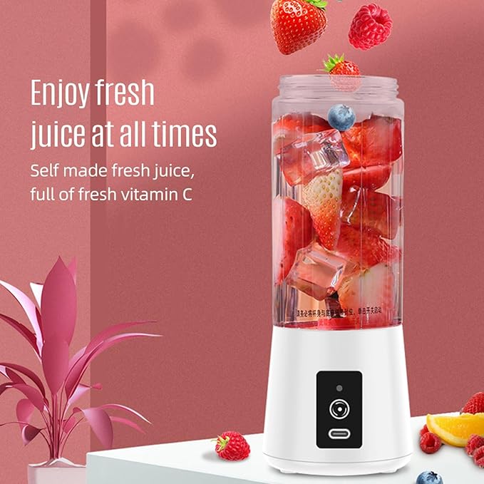 Portable Blender for Shakes and Smoothies Single Serve Travel Fruit Juicer Cup with 2000mAh USB Rechargeable Battery Small Electric Mini Blender with 6 Blades One Button (White)