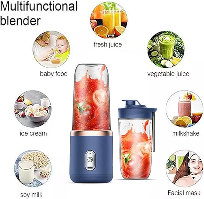 Portable Blender 14 Oz Usb Personal Size Mini Fruit Juice Mixer Strong Cutting Power with Six Blades for Smoothie Fresh JuiceShakes and Smoothies