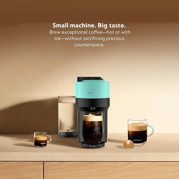 Nespresso Vertuo Pop+ Coffee and Espresso Maker by Breville with Milk Frother Aqua Mint Descaling Kit