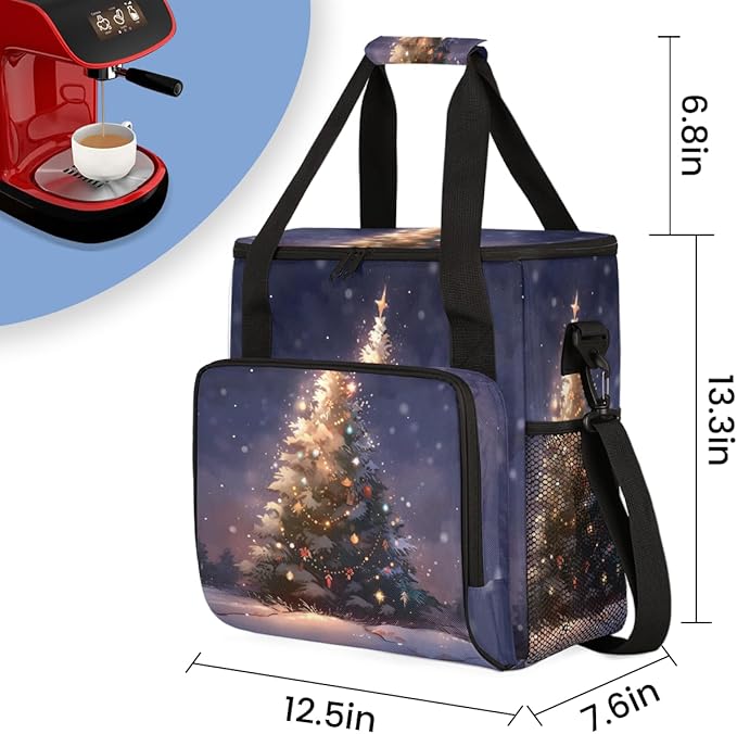 Xmas Tree Coffee Maker Carrying Bag Fantastic Tree Travel Storage Bag Compatible with K-Mini or K-Mini Plus Single Serve Coffee Brewer Carrying Case with Multiple Pockets &amp Shoulder Strap