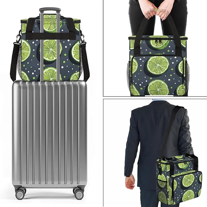 Lemon Slices Dots Coffee Maker Travel Bag for Keurig K-Mini/K-Mini Plus Insulated Waterproof Tote with Pockets for K-Cup Portable Single-Serve Brewer Case