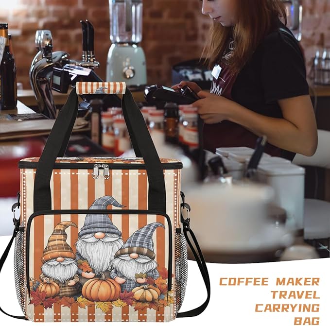Dwarf Pumpkin Maple Leaf Coffee Maker Carring Bag Travel Carrying Storage Tote Bag Compatible with Keurig K-Mini or K-Mini Plus Portable Single Serve Coffee Brewer Case with Pockets for K-cup Pods
