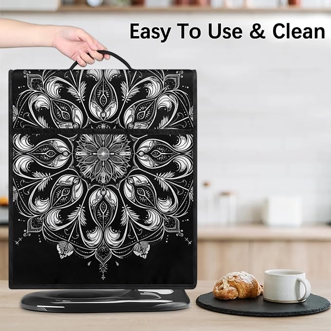 cfpolar Kitchen Aid Mixer Cover Compatible with 6-8 Quarts Ethnic Mandala Flower Black Stand Mixer Cover Kitchen Aid Mixers Accessories Appliance Organizer Bag Dust Covers with Zipper Pocket