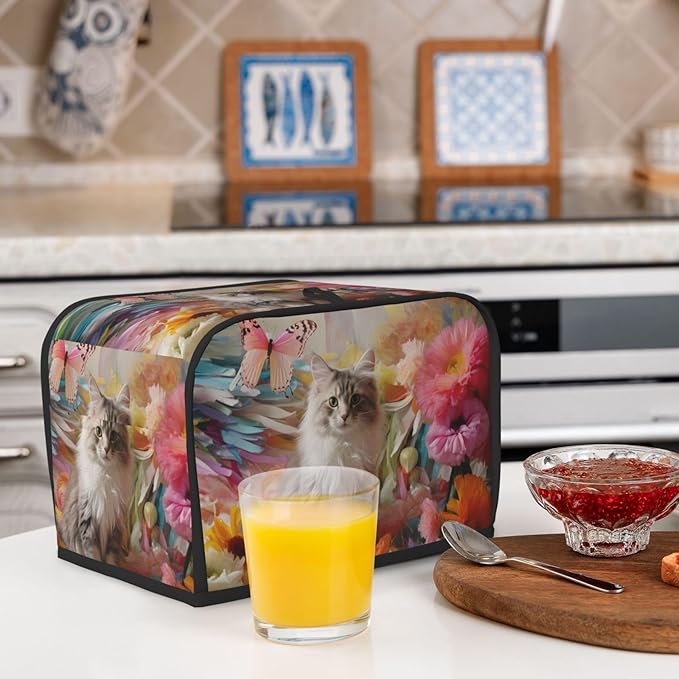 Sitting grey cat Toaster cover suitable for wide slot design with side storage bag easy to clean dustproof suitable for kitchen.