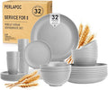 Wheat Straw Dinnerware Sets Plates and Bowls Sets 32 PCS Dinnerware Sets Service for 8 Unbreakable Reusable Plates Set Outdoor Kitchen and Apartment Dinning Essentials - Gray